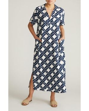 UNIVERSAL STANDARD Leaf-Print Linen-Blend Maxi Dress - Blue