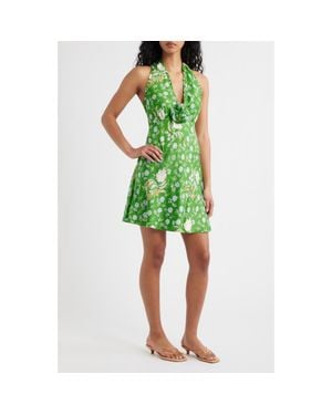 Doen Mazarin Floral Silk Blend Halter Minidress - Green