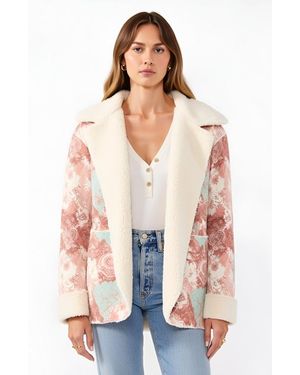 Modenaire Plush Trim Oversized Hood Fleece Jacket - White