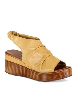 Diba True Small Town Ruched Leather Slingback Wedge - Brown
