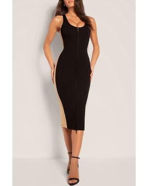 TA3 Mega Sculpting Scoop Neck Zip Front Midi Dress - Natural
