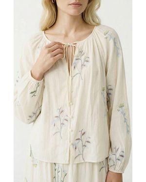 Vero Moda Lina Leaf Embroidered Button-Up Top - Natural