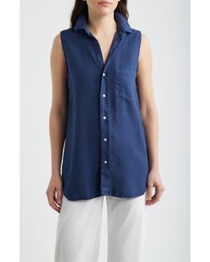 Frank & Eileen Finley Sleeveless Linen Button-Up Shirt - Blue