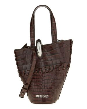 Jacquemus Le Petit Bambola Croc Embossed Leather Bucket Bag - Brown
