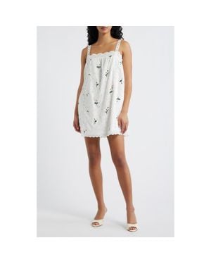 Line & Dot Marguerite Embroidered Eyelet Sleeveless Minidress - White