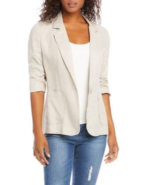 Karen Kane Ruched Sleeve Linen Blazer - White