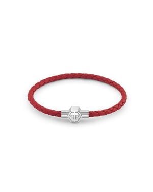 Philipp Plein Leather Stainless Steel Bracelet Plein Tag - White