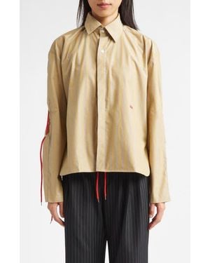 KÚR Circle Detail Stripe Organic Cotton Button-Up Shirt - Natural