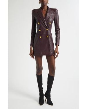 L'Agence Tora Double Breasted Long Sleeve Leather Tuxedo Dress - Multicolor