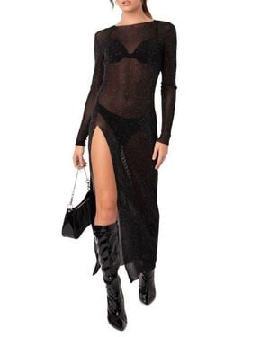 Edikted Glitter Mesh Slit Maxi Dress - Black