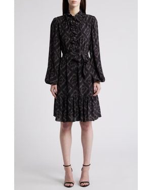 Kobi Halperin Landry Long Sleeve Leaf Print Dress - Black