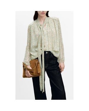 Mango Belle Floral Chiffon Tie Neck Top - Gray