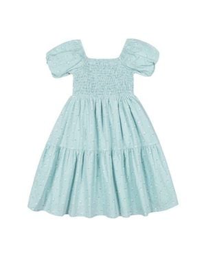 Hope & Henry Girls' Smocked Bubble Sleeve Dress, Toddler - Blue