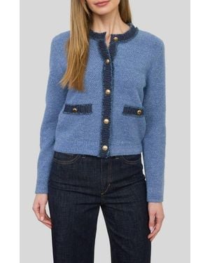 ZOE AND CLAIRE Fringe Trim Cardigan - Blue