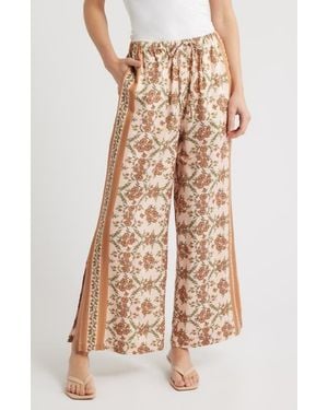 City Blues Floral Side Slit Lounge Pants - Natural