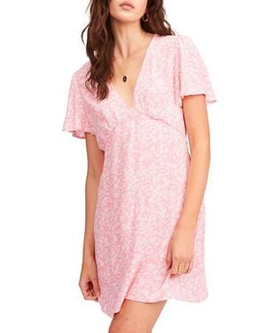 Billabong Short & Sweet Floral Print Flutter Sleeve Dress - Pink