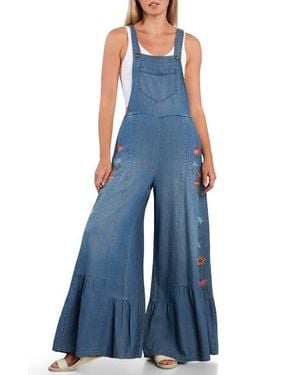 Billy T Embroidered Butterfly Overalls - Blue