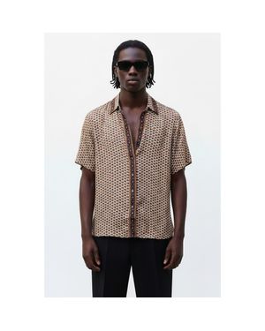 Monzlapur Embossed Botanical Short Sleeve Crepe Shirt - Brown