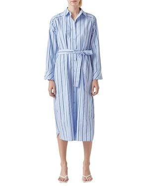 Grey Lab Stripe Long Sleeve Maxi Shirtdress - Blue
