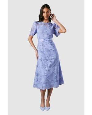 Coast Lace Midi Dress With Bow Belt - Blue