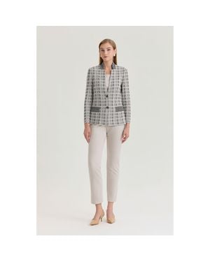 Ming Wang Tailored Contrast Stitch Tweed Knit Jacket - Gray
