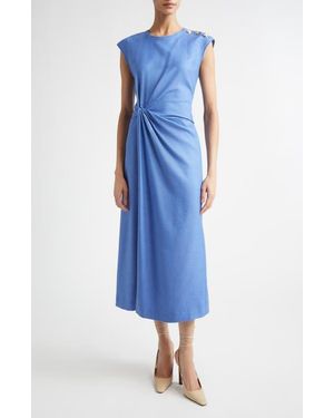 St. John Twisted Detail Cap Sleeve Silk & Wool Dress - Blue