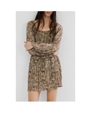 Mango Animal Print Long Sleeve Minidress - Brown