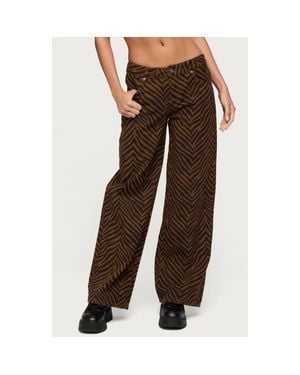 Edikted Zebra Print Baggy Straight Leg Jeans - Brown