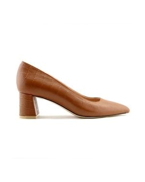 Ally Shoes Lower Block Heel Pump - Brown