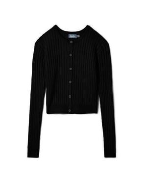 Nonie Wide Rib Button Front Knit Cardigan Sweater - Black