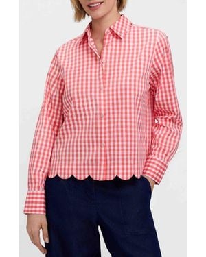 Foxcroft Scarlett Gingham Scallop Hem Button-Up Shirt - Red