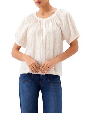 Karen Kane Floral Embroidered Button-Up Peasant Top - Blue