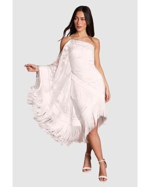 Coast Asymmetric Fringe One-Shoulder Dress - Pink