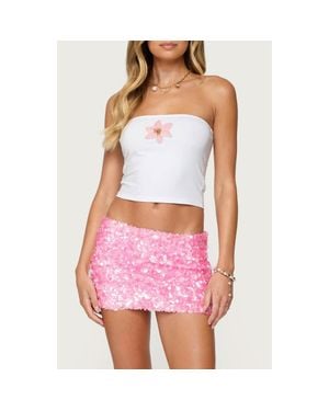 Edikted Luli Beaded Flower Crop Tube Top - Pink