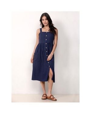Single Stitch Button Front Midi Dress - Blue