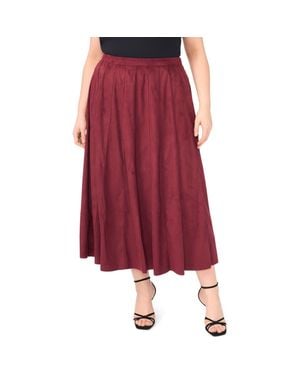 Halogen® Paneled Pintuck Faux Suede Midi Skirt - Red