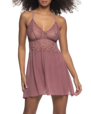 Black Bow Renee Racerback Chemise And G-String Panties - Red