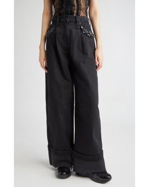 Simone Rocha Turbo Crystal Embellished Wide Leg Puddle Carpenter Jeans - Gray