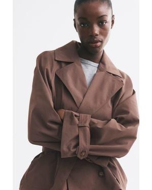 H&M Short Tie-Belt Trench Coat - Brown
