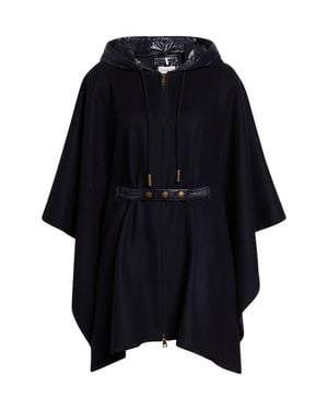 Moncler Zip Padded Wool Blend Hooded Cape - Blue
