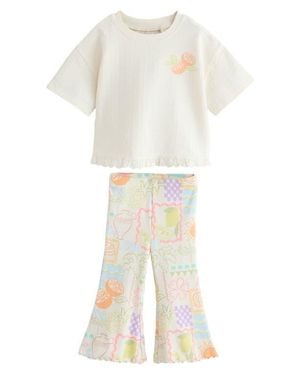 Next Kids' Rib Graphic T-Shirt & Flare Leggings Set - White