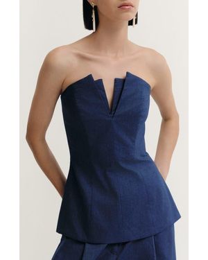 De Loreta Corozo Strapless V-Neck Cotton Top - Blue