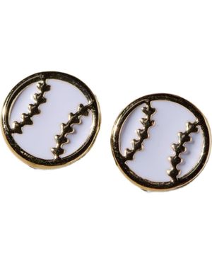 Nickel & Suede Baseball Stud Earrings - Black