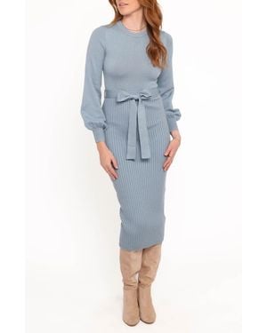 Petal & Pup Helena Long Sleeve Midi Sweater Dress - Blue