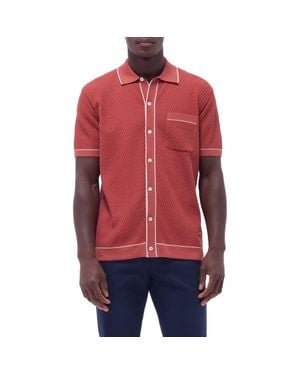 Bugatchi Tipped Short Sleeve Button-Up Sweater - Red
