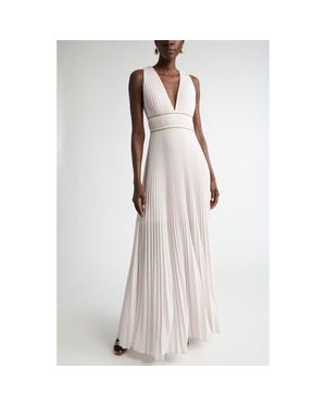 St. John Pleated Sleeveless Crepe Gown - White