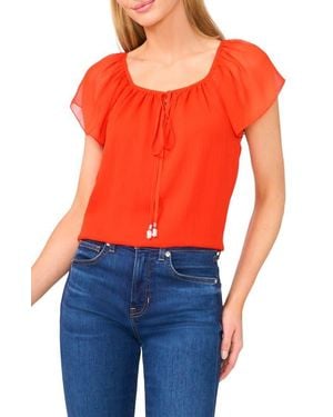 Cece Scoop Neck Flutter Sleeve Top - Orange