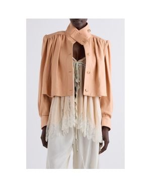 Chloé Puff Shoulder Leather Crop Jacket - Brown