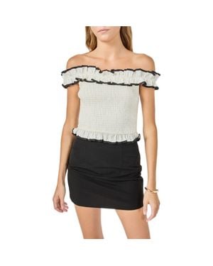 Endless Rose Off The Shoulder Ruffle Trim Smocked Top - Black