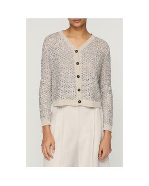 Lafayette 148 New York Pointelle Metallic Linen & Silk Cardigan - Gray